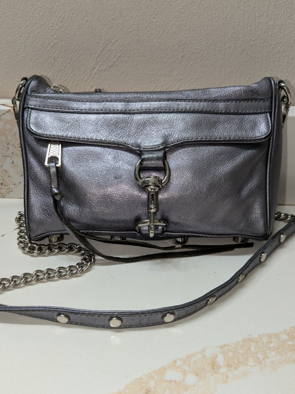Rebecca Minkoff leather metallic crossbody, EUC! - Picture 2 of 4
